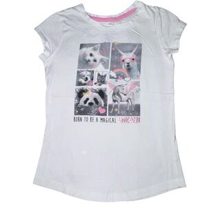 White Magical Animal Print Kids T-Shirt Size 7-8